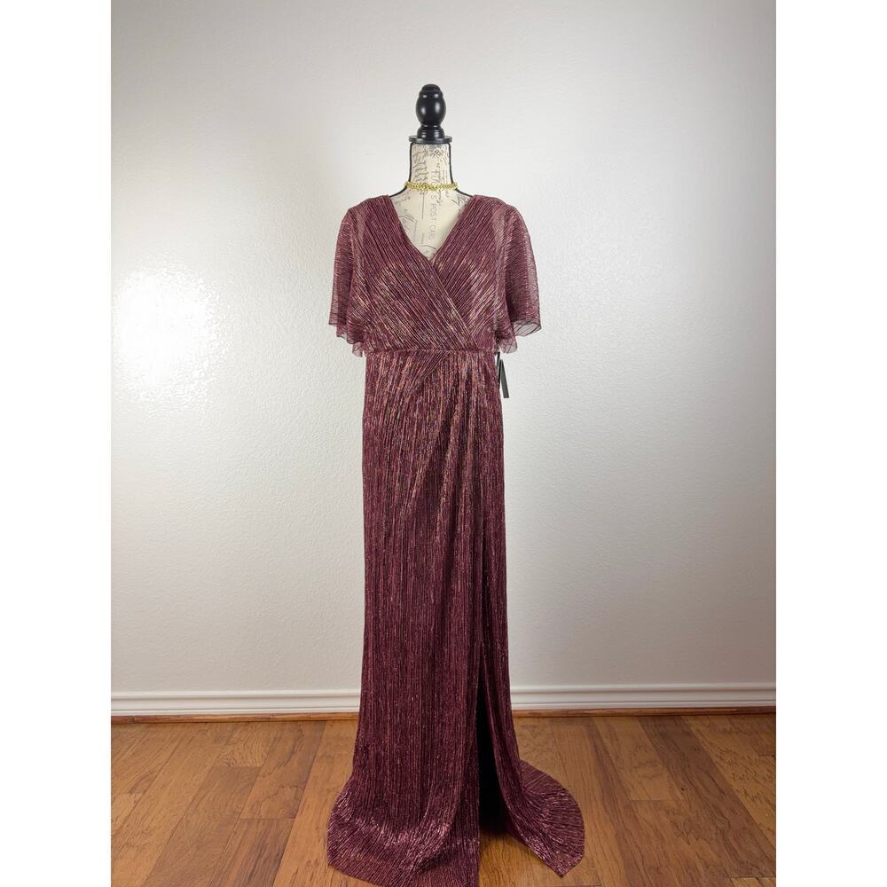 B27 Adrianna Papell Metallic Blouson Long Maxi Gown Womens 10 Burgundy Hoco - Picture 4 of 11